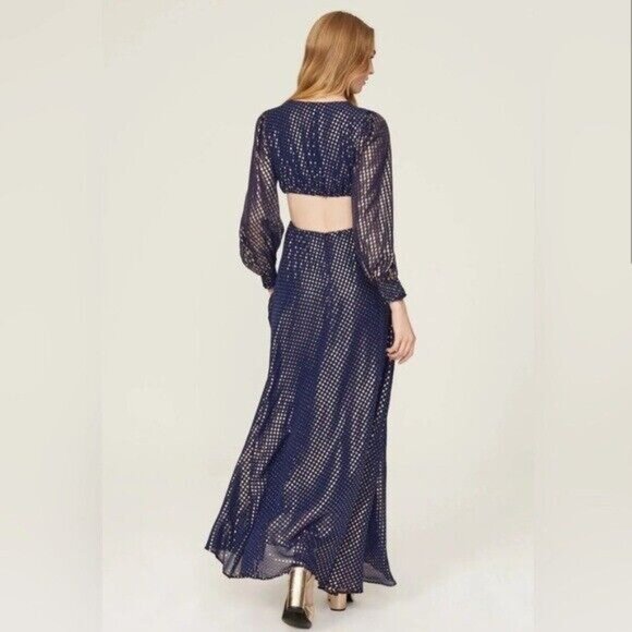 DELFI Collective Cerise Gown Size Small $648 Blue Polka Dot Metallic Gold - Picture 6 of 8